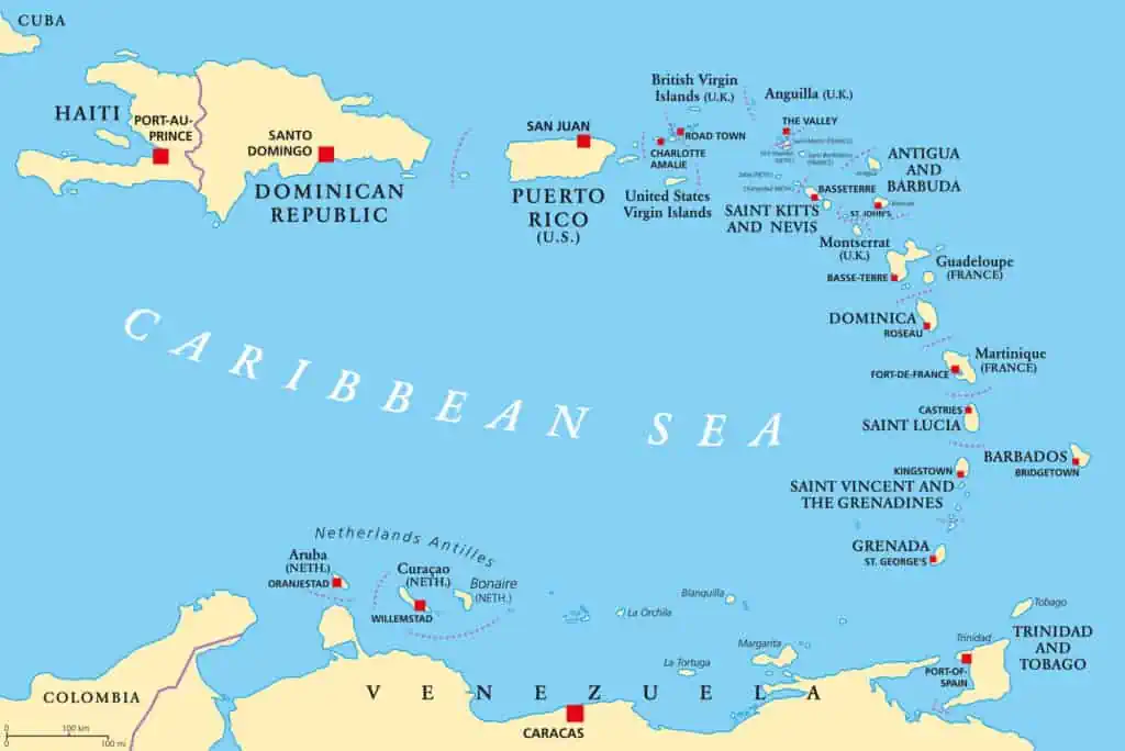 Lesser Antilles Map Caribbean