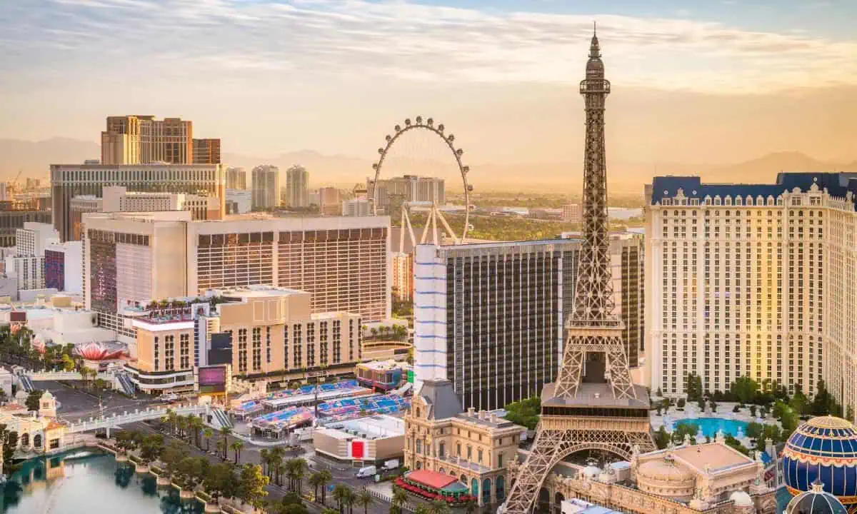 Las Vegas, Nevada, USA skyline over the strip at dusk