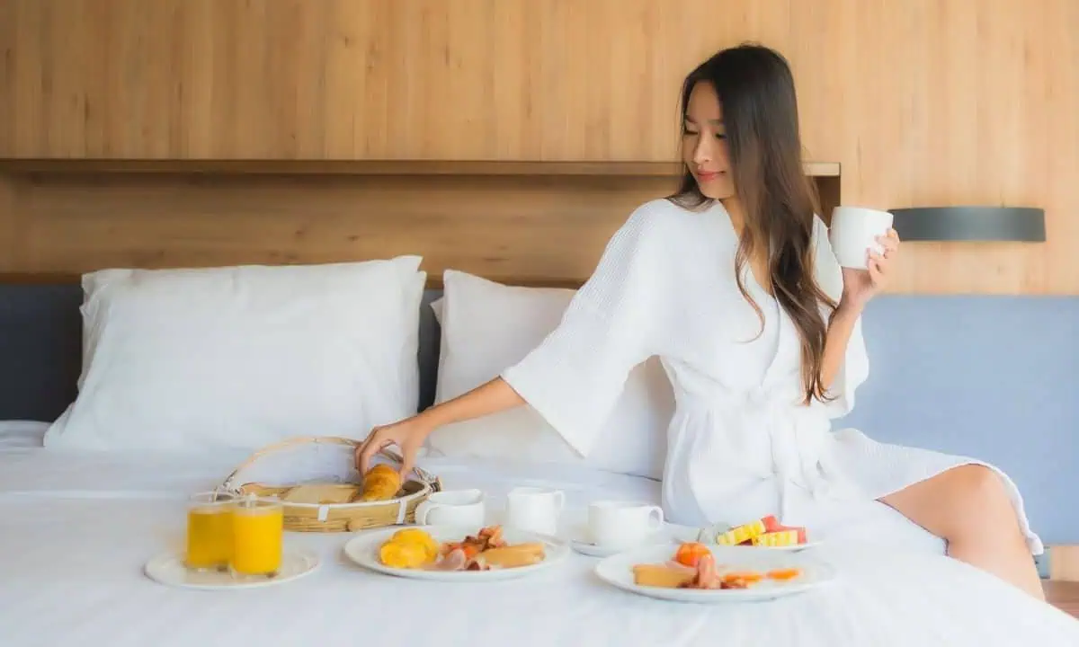 hotel breakfast in bed
