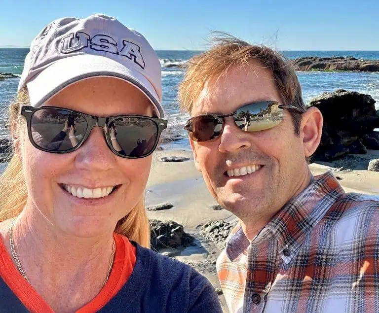 Liz Jurkowski and husband exploring tidepools in Laguna Beach, California