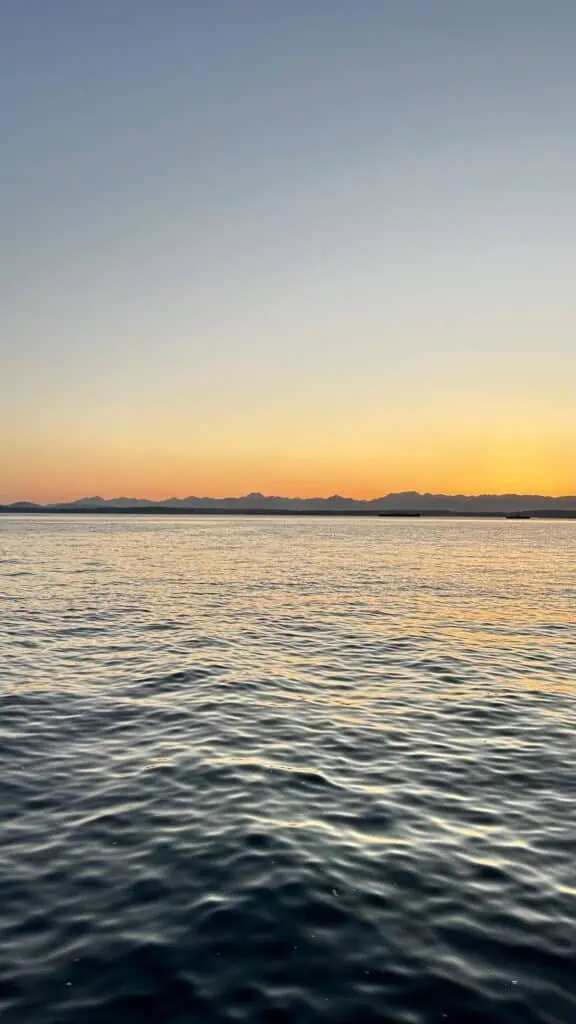 View of sunset on water in Seattle, WA