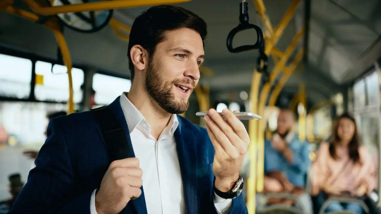 talking on speaker phone on bus