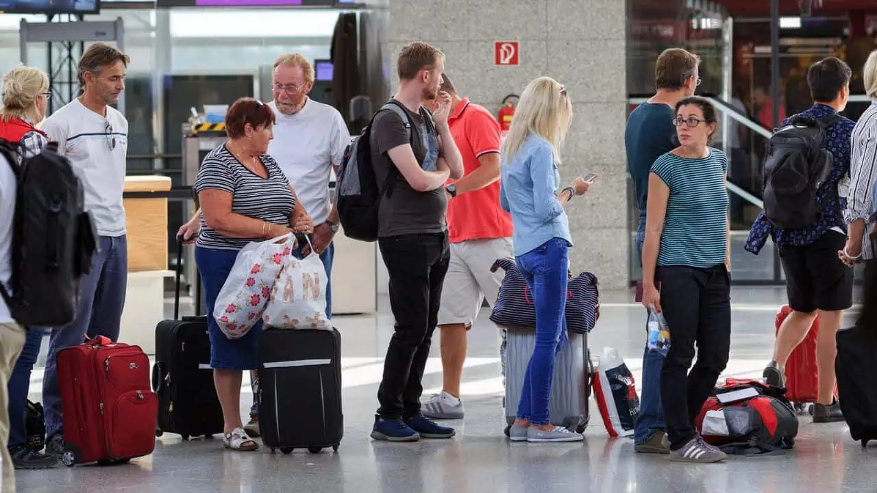 waiting in line at the airport