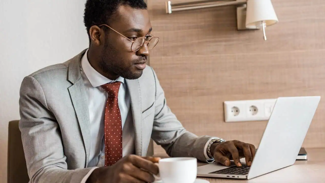 working in a hotel room