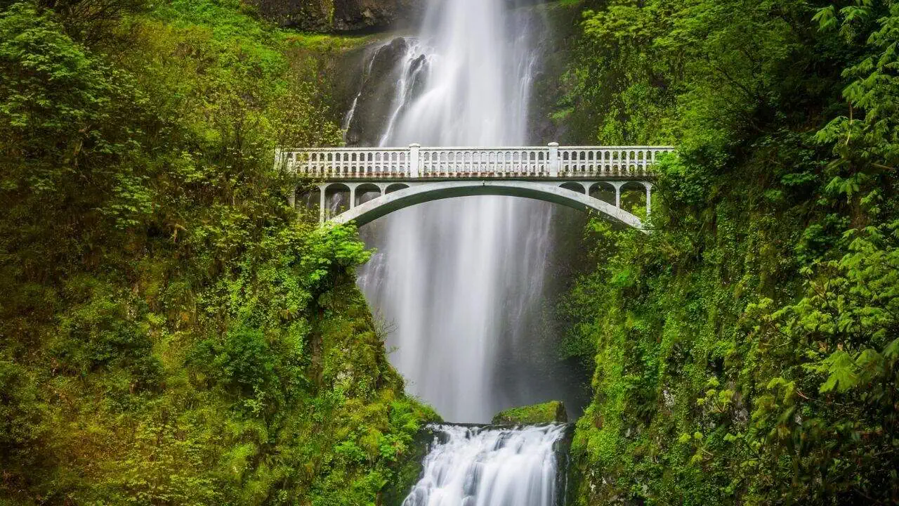 Multnomah Falls and bridge, in the Columbia River Gorge