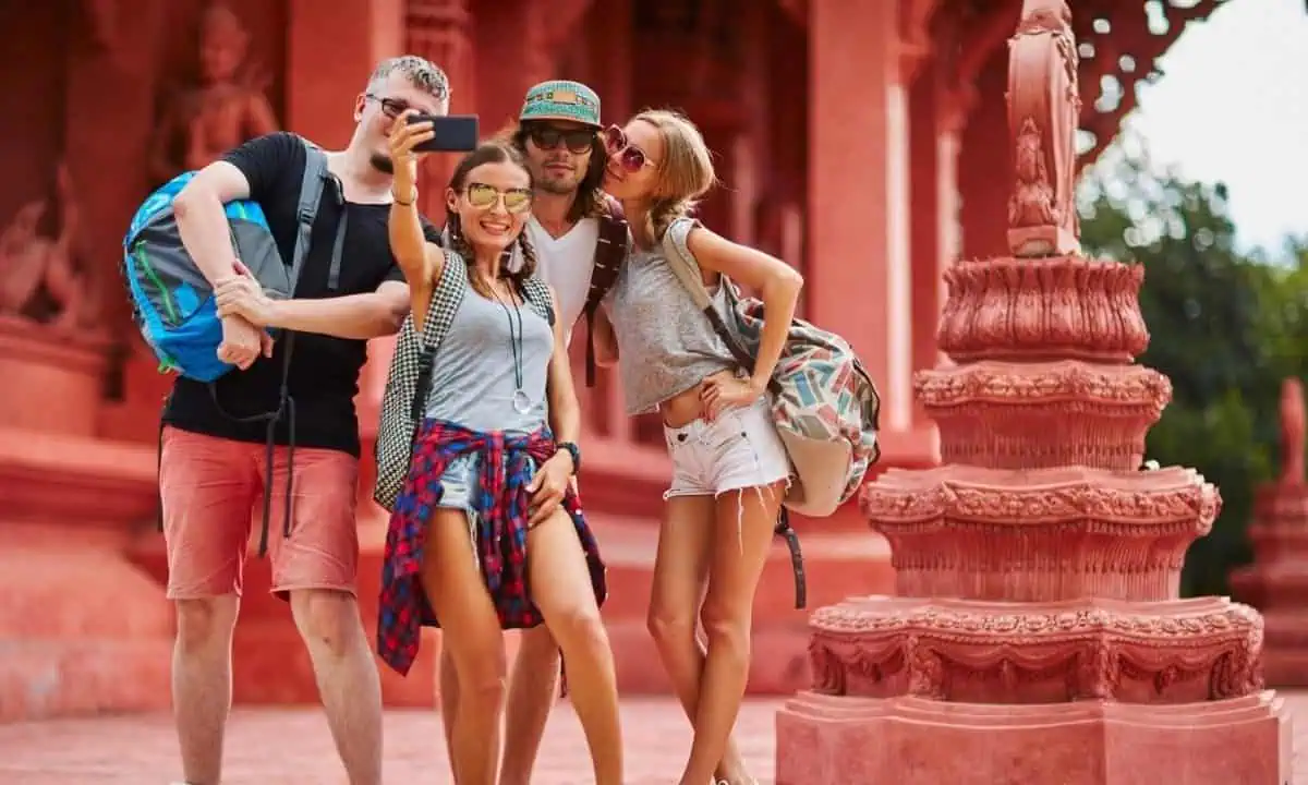 Group of travelers abraod