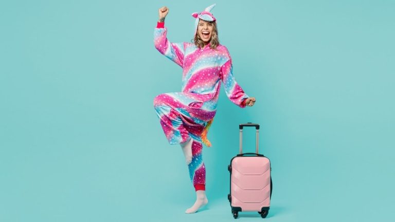 Woman in Costume with Luggage