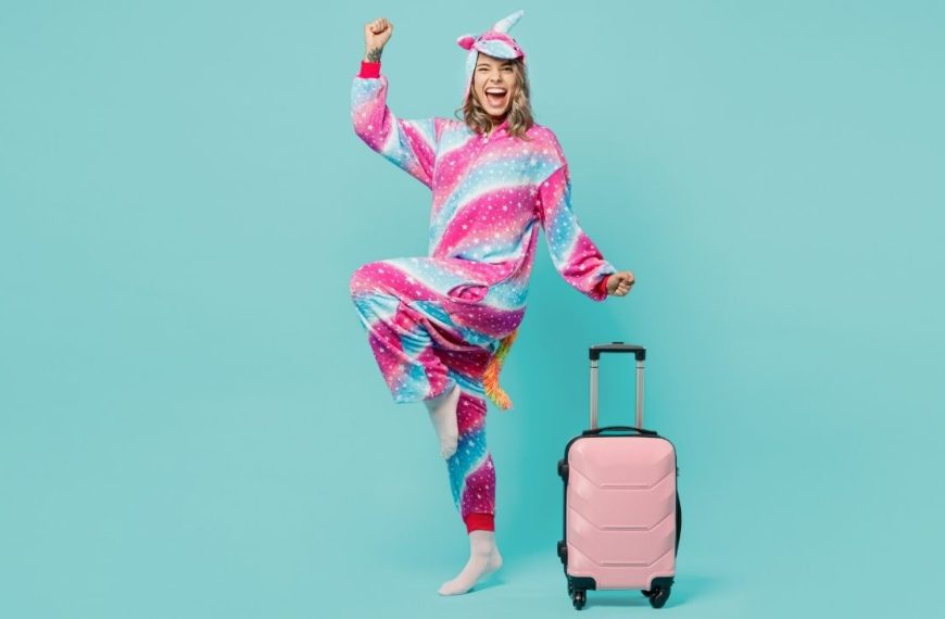 Woman in Costume with Luggage
